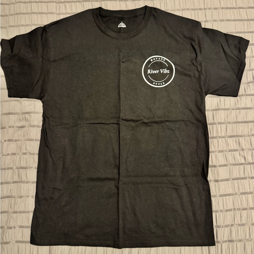 River Vibz Havasu Style White Graphic On Black T-Shirt - Front & Back Logo